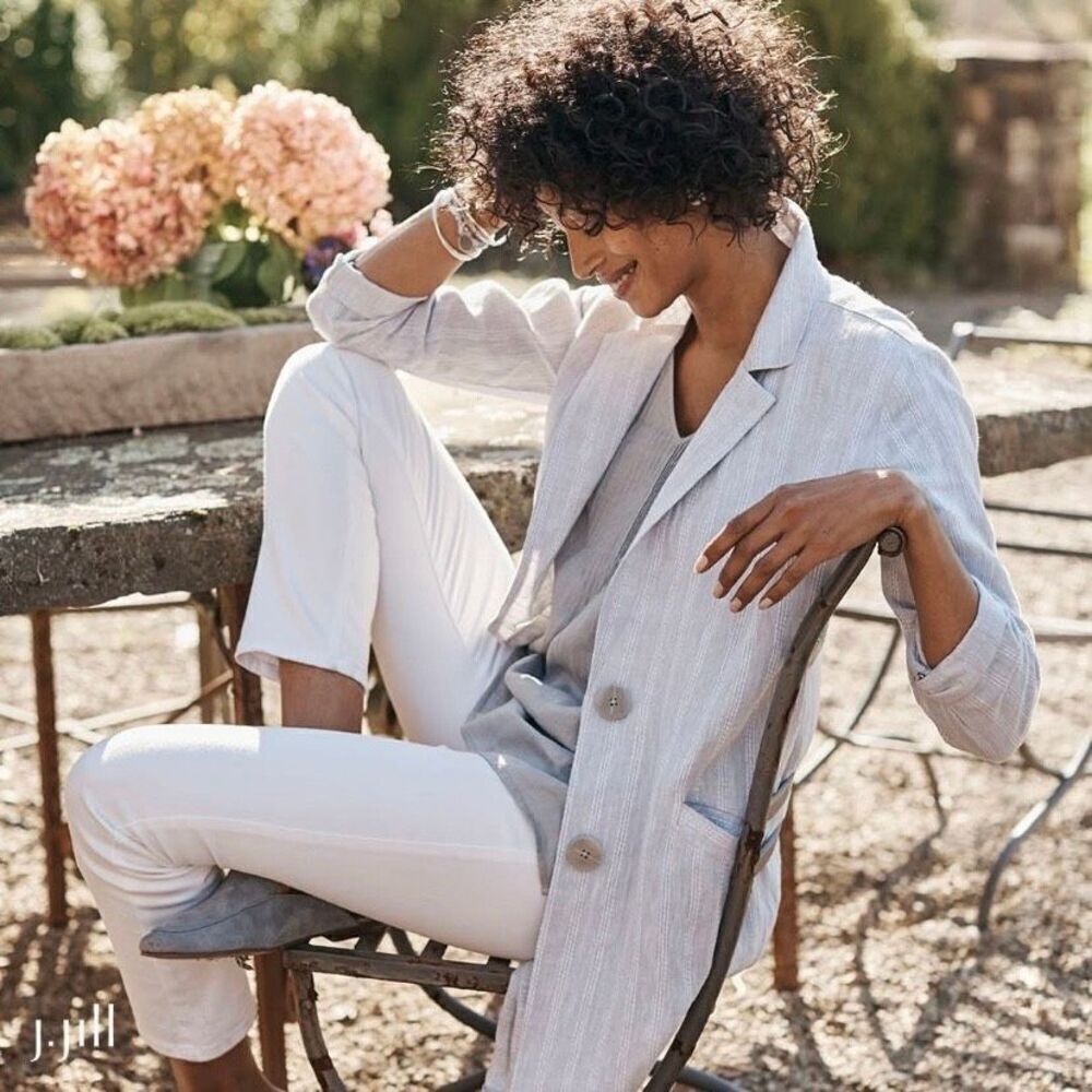 J. JILL Linen Relaxed Striped Jacket (Sz L)